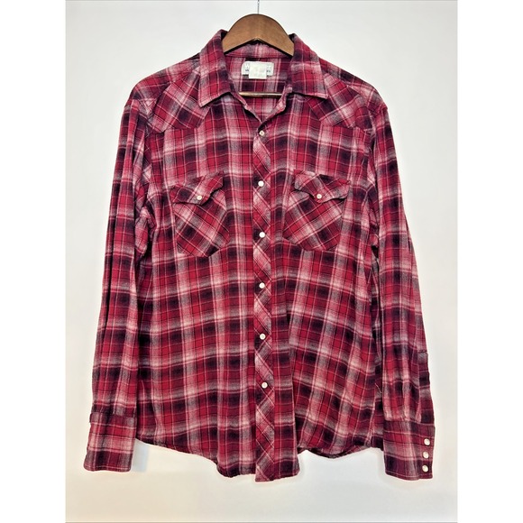 Wrangler Wrancher Western Flannel Shirt Men XL Red Plaid Pearl Snap Cowboy Rodeo - Picture 1 of 9